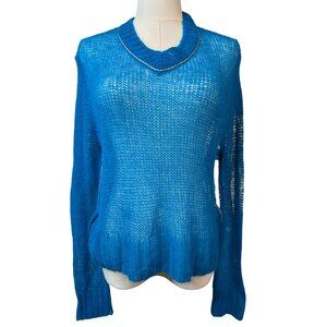 ZARA Small Open-Knit Sweater Sheer Teal/Blue Wool & Polyamide Blend